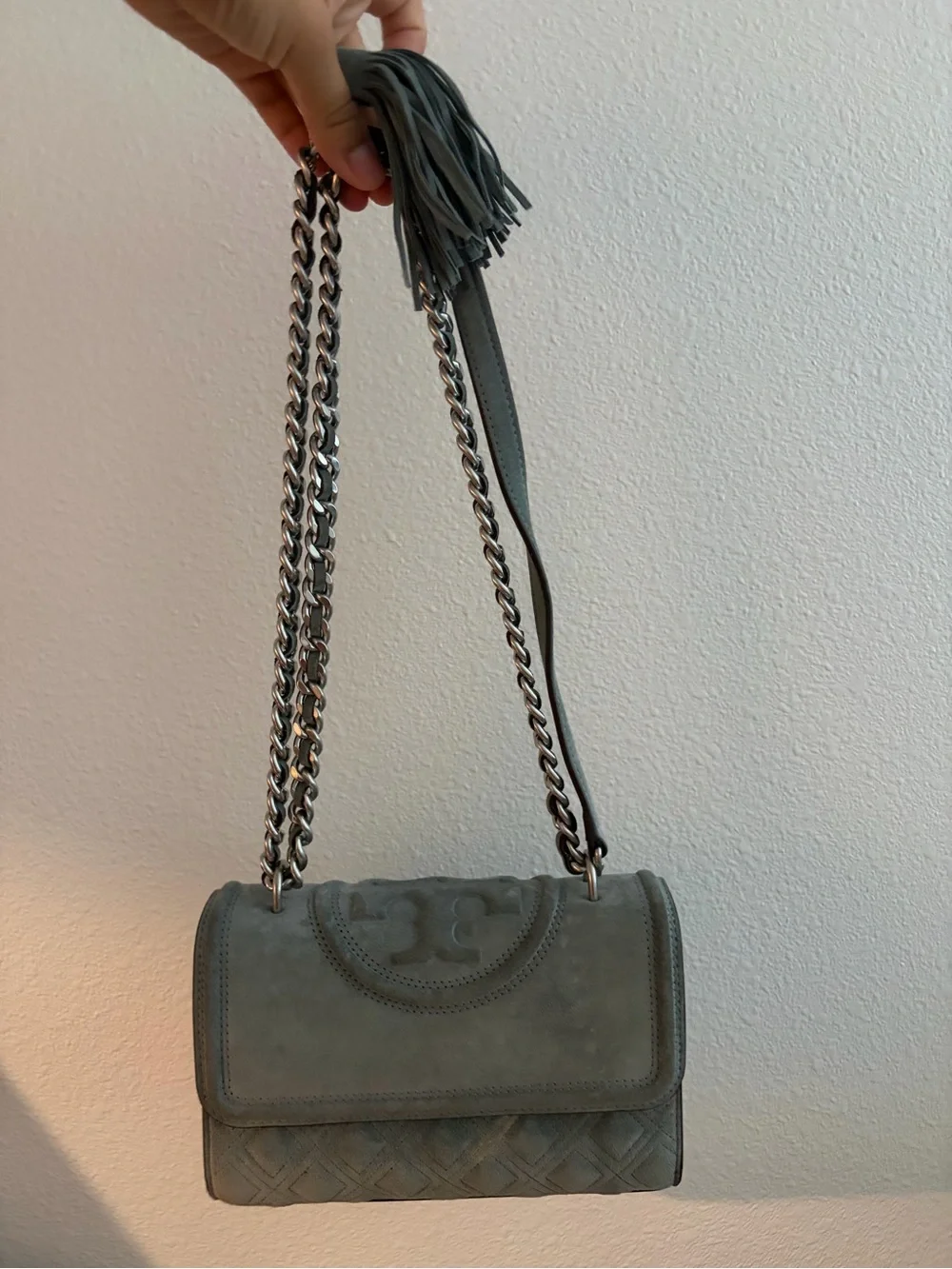 Tory Burch Suede Chain Shoulder Bag - Gray